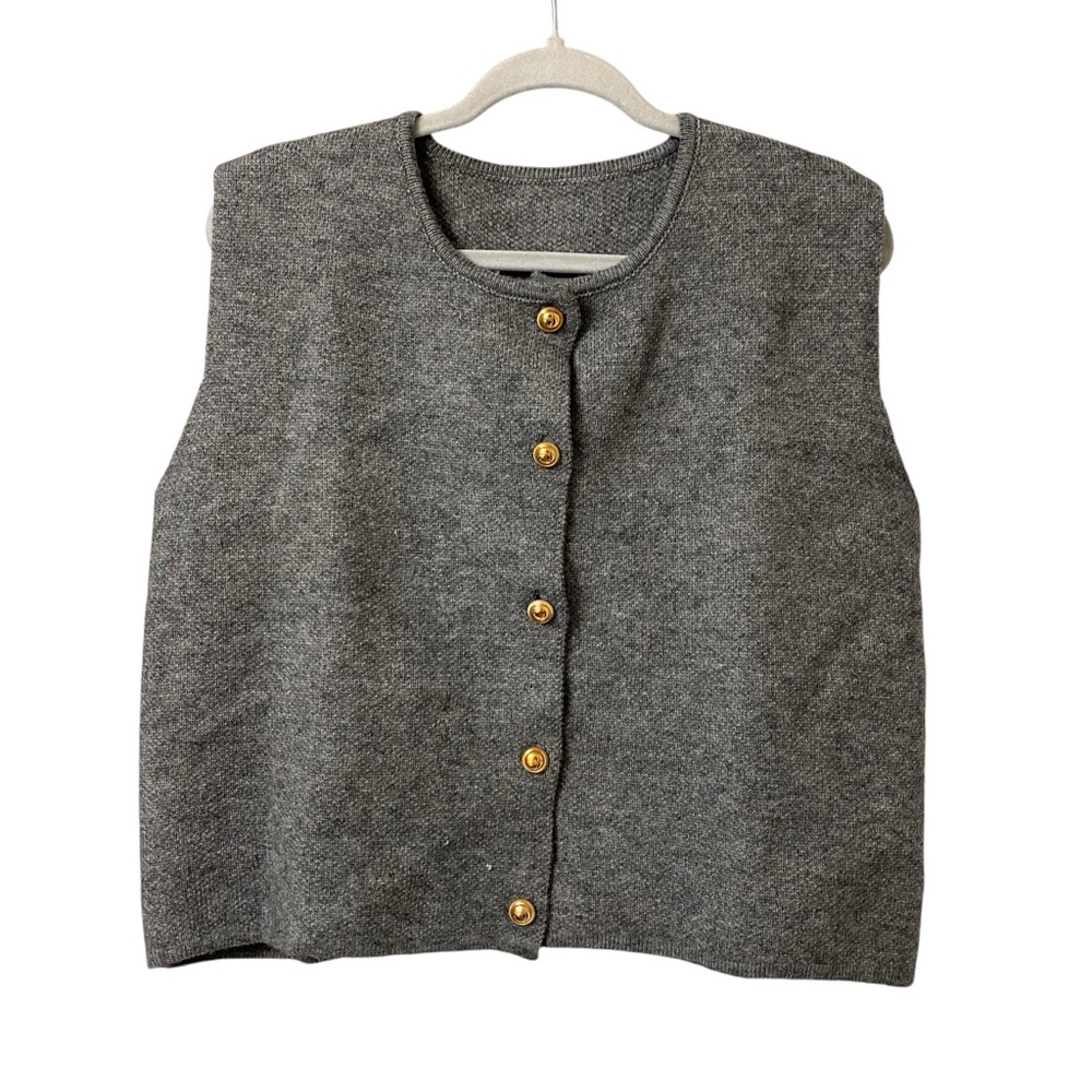 Shein gray sleeveless boxy oversized sweater Vest Top gold buttons size Medium